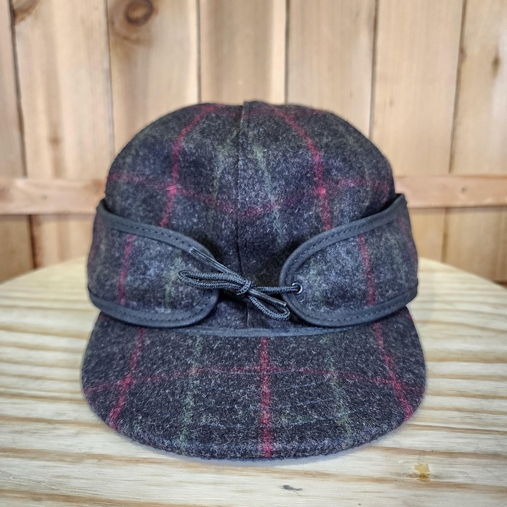 Stormy Kromer Hat Trapper Fitted Mens 7 1/2 Gray Plaid Wool Ear Flap Winter